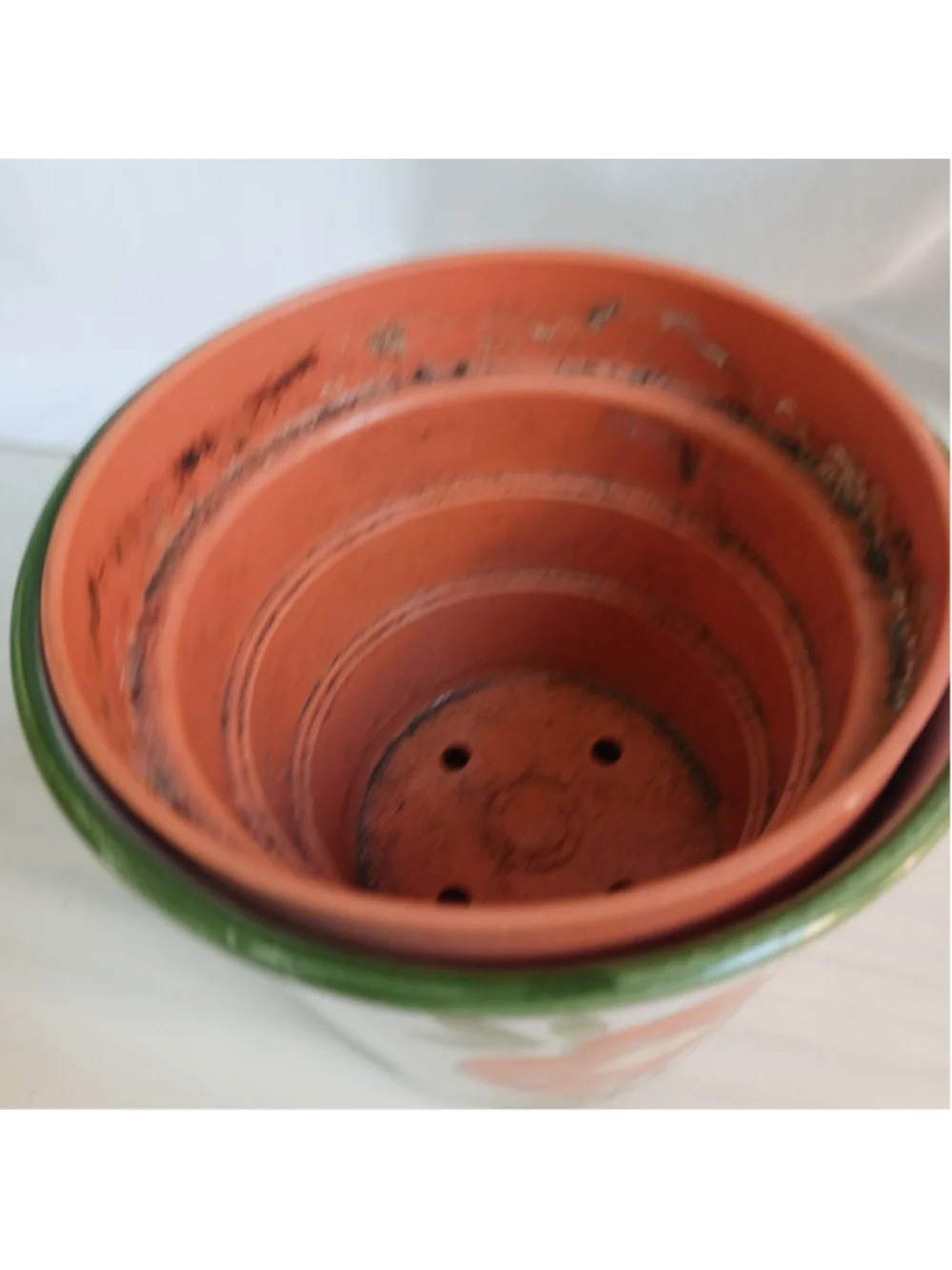 VTG Hand-painted 1970s Floral Orange Flower Pot Planter 4.5